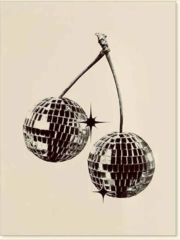 Disco ball cherries illustration