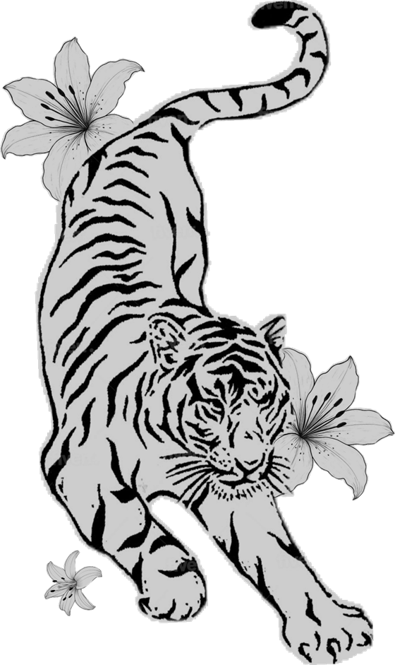 Tiger with lilies illustration