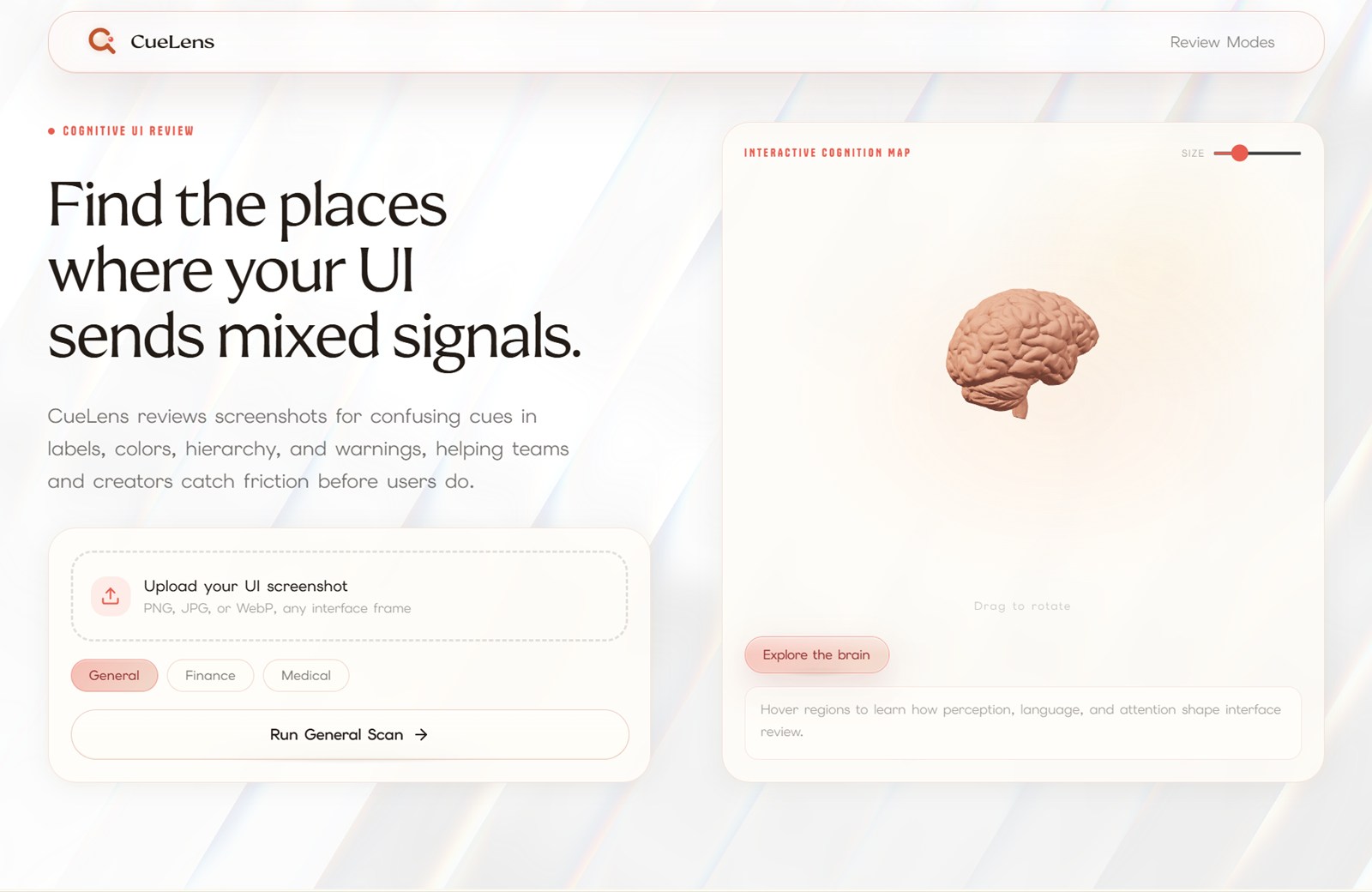 CueLens, the cognitive UI review screen