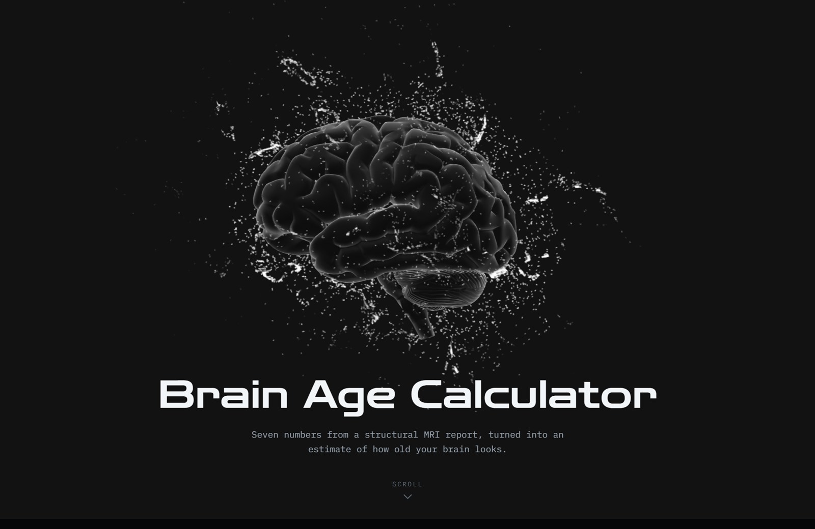Brain Age Calculator, the brain-age dial and readout